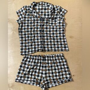 Spooky Night Checkered Pajama Set - Black, White, and Orange XL (PE)